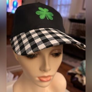 Black and White Checkered Women's Hat with Green Clover